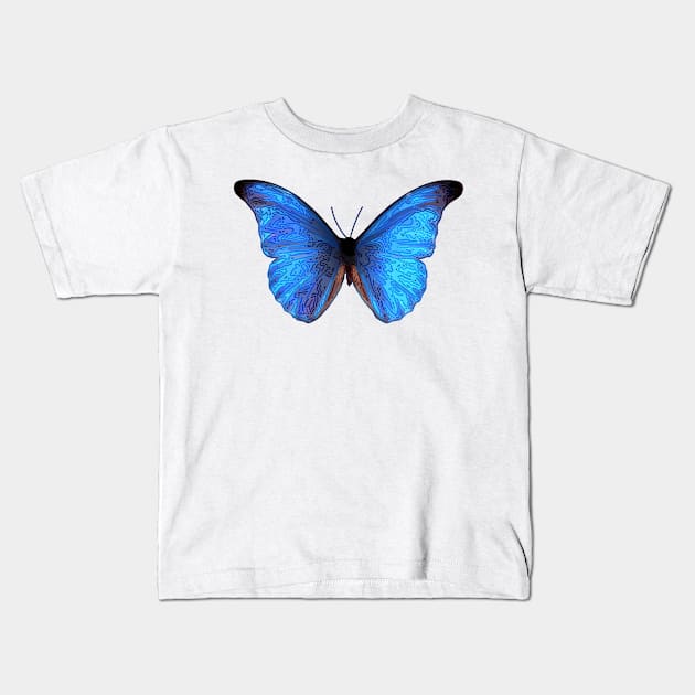 Blue Butterfly Line Art Design Kids T-Shirt by PhotoArts